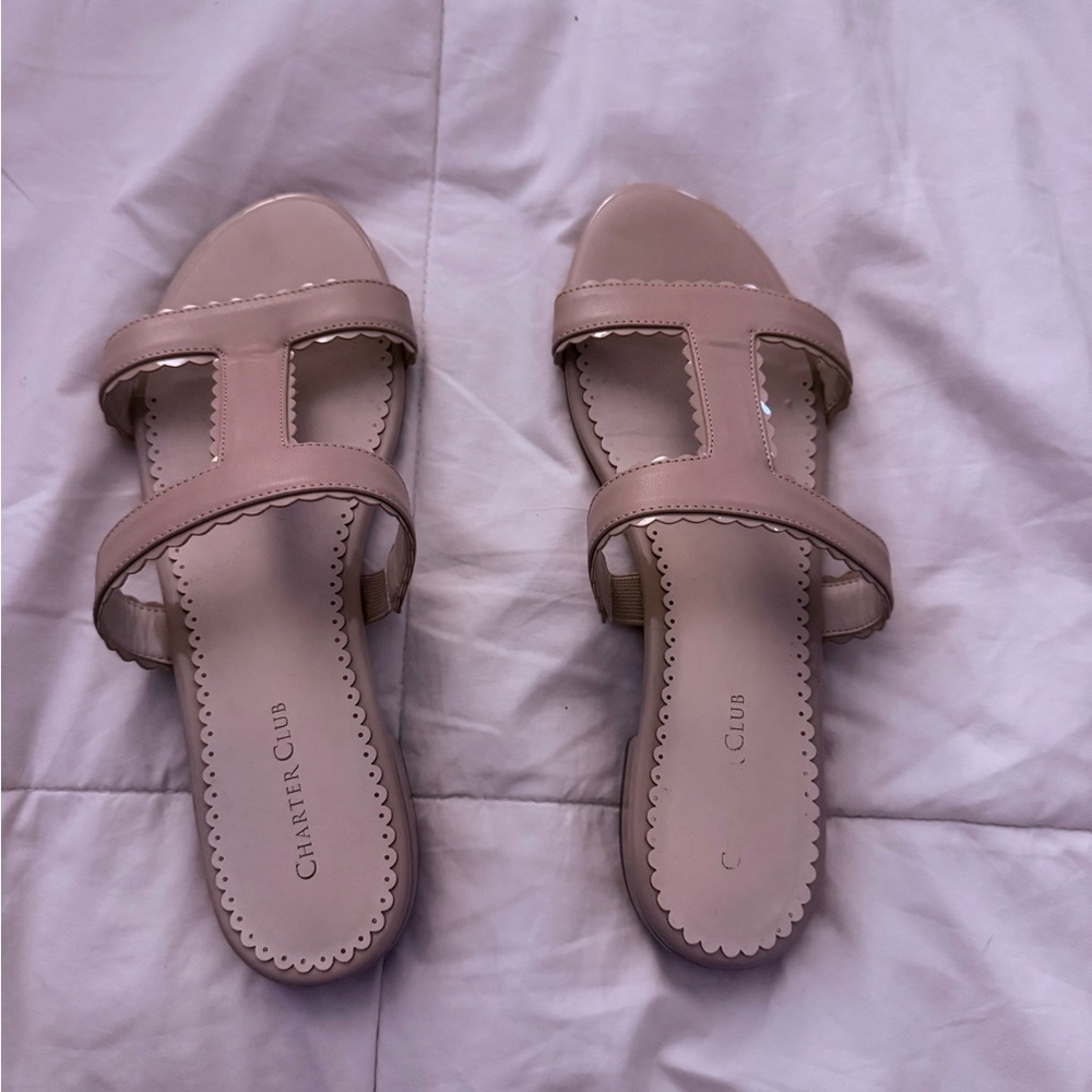 Charter Club Pink Slip-On Sandals with H-Strap Design